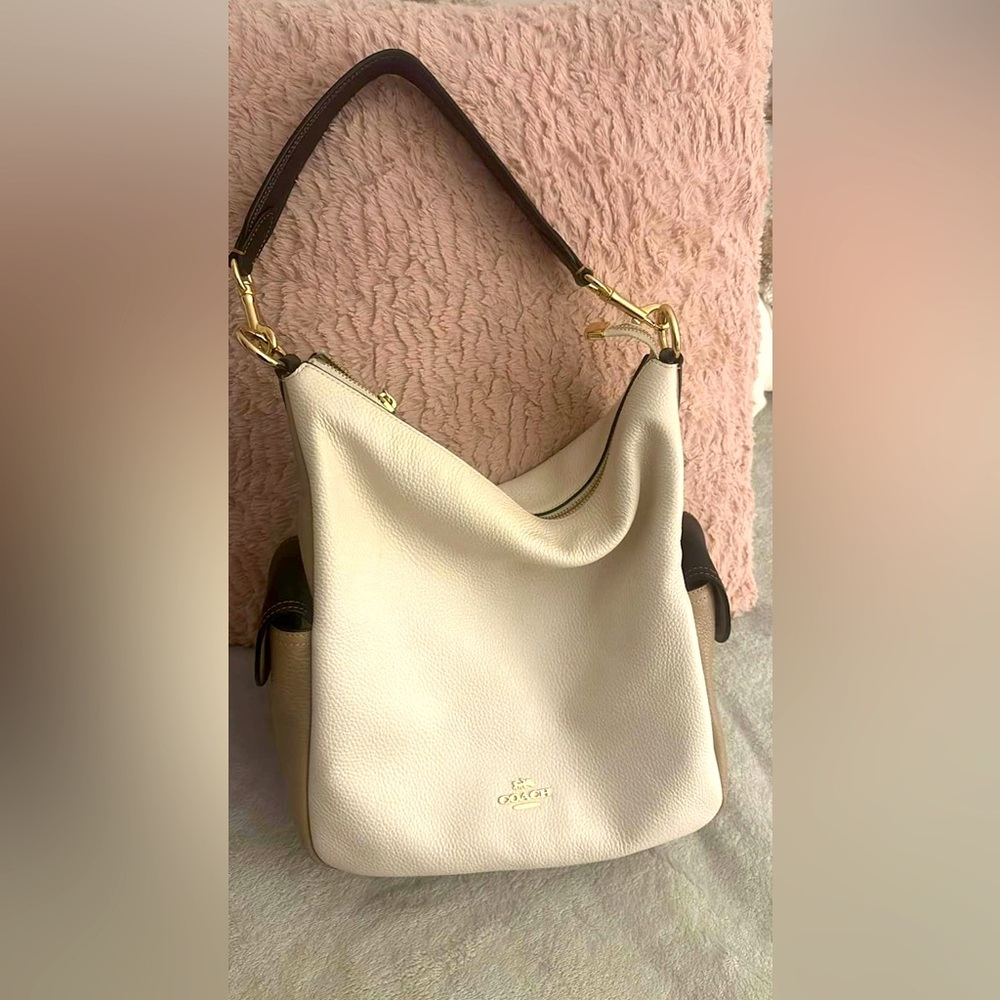 Coach Cream Leather Hobo with Dark Brown Strap and Gold Hardware